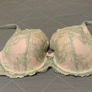 Victoria's Secret Pink Bra with Sage Lace Overlay